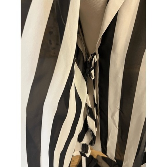 Vintage Natori Vintage Black & White Striped Short Sheer Summer Robe M - Picture 5 of 8